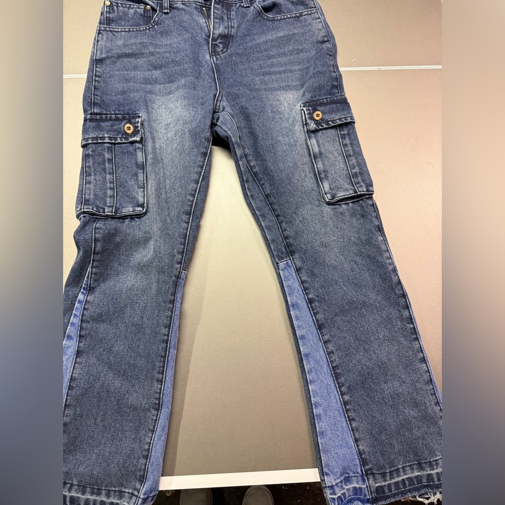 Fashion Jeans‎ New Fashion Mens Blue Two Tone Cargo Jeans Raw Hem Size 33